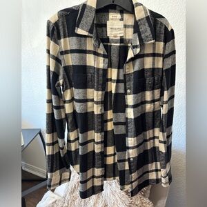 Thread & Supply Black and Cream Plaid Button Down Shirt
